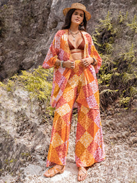 Thumbnail for Open Front Cardigan and Wide Leg Pants Set - Beach or Everday - 2 PCS. - T - 1 COLOR -