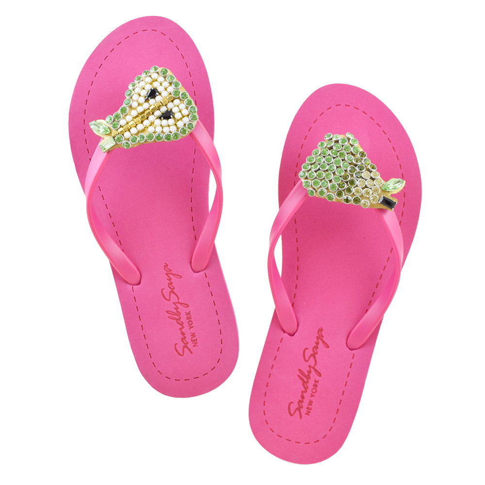 SAND BY SAYA N.Y. - Pear - Rhinestone Flat Flip Flops Sandal - 5 COLORS