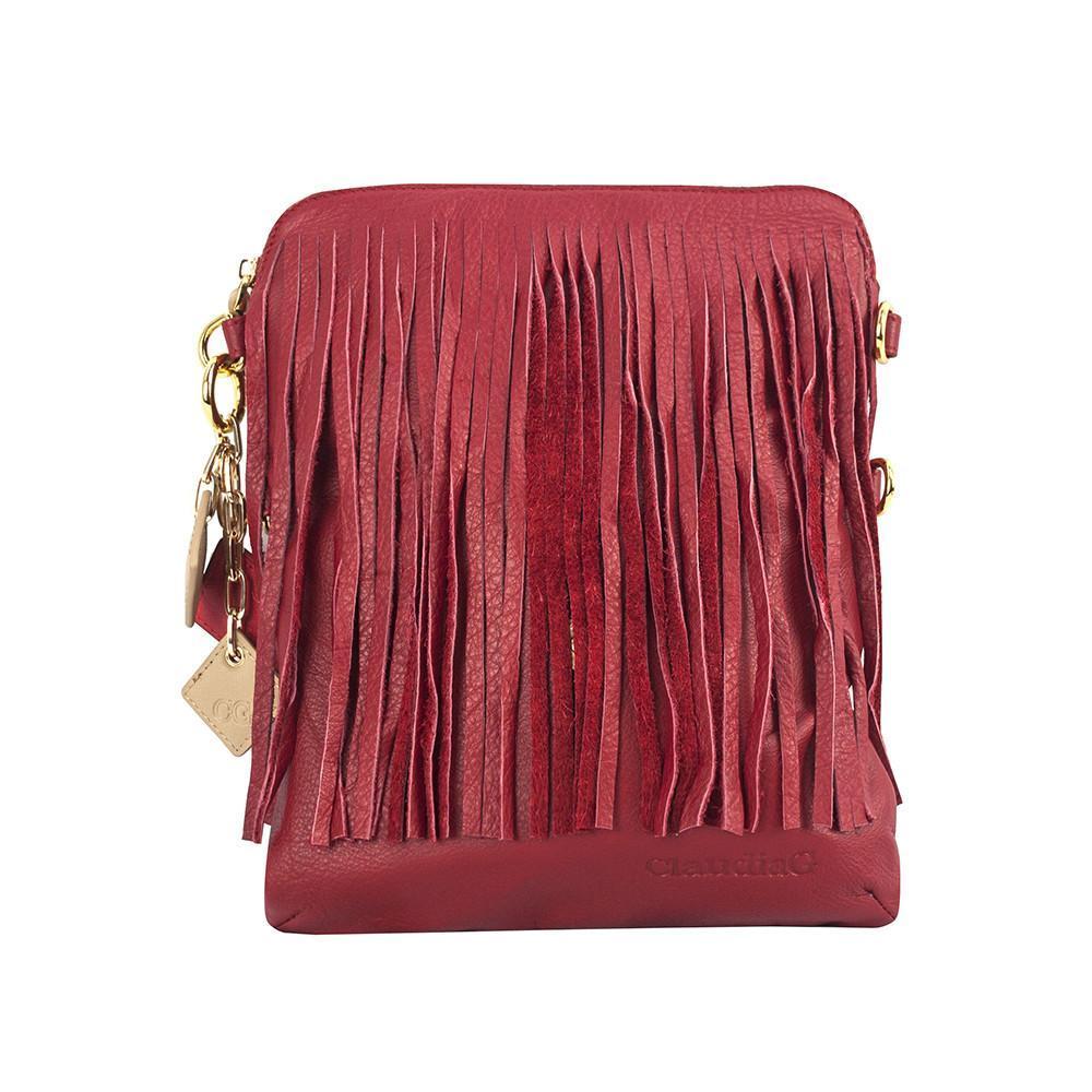 ClaudiaG - Flamingo Leather Fringe Handbag- Scarlet Red - 1 COLOR -