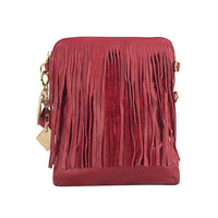 Thumbnail for ClaudiaG - Flamingo Leather Fringe Handbag- Scarlet Red - 1 COLOR -