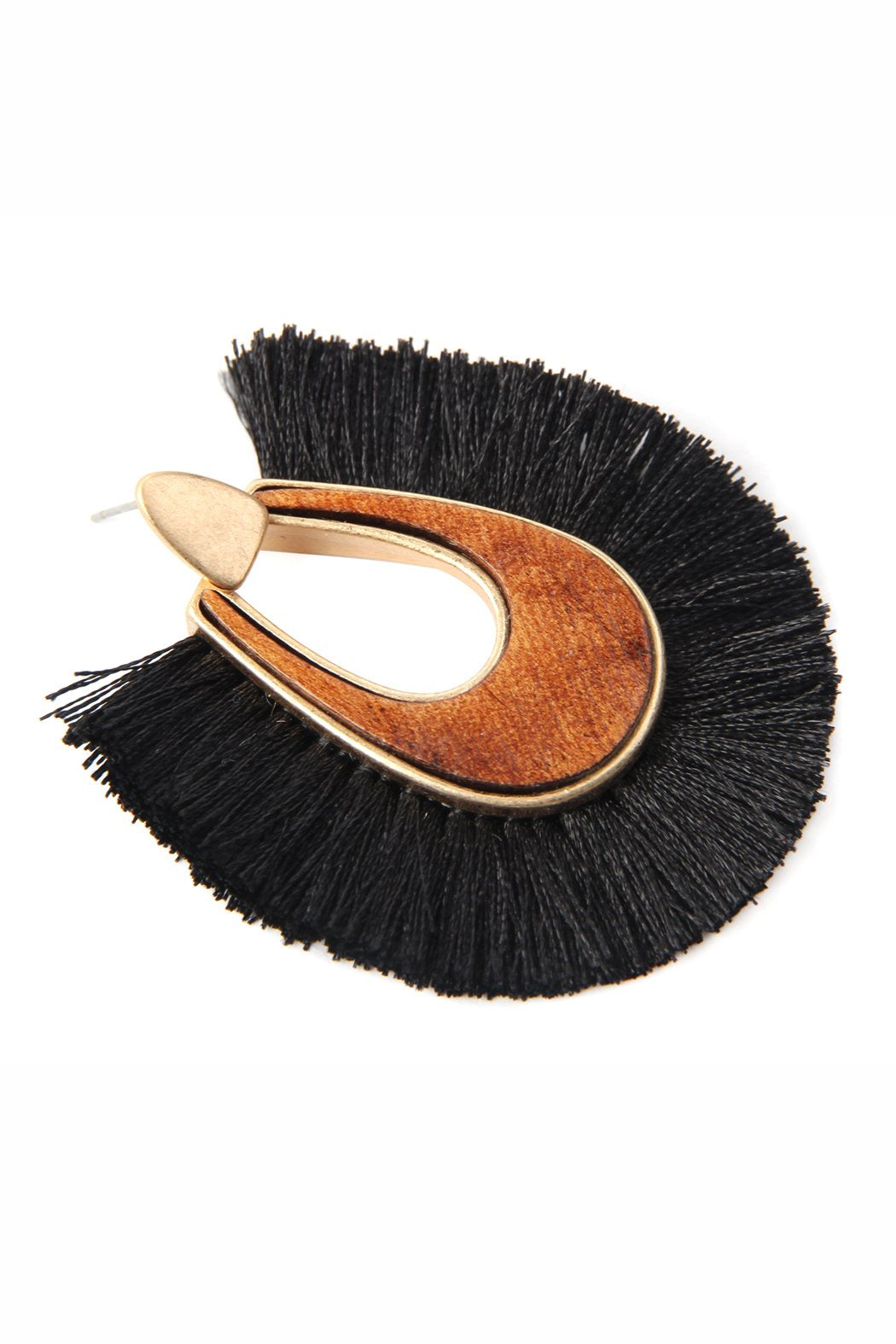 Wood With Thread Tassel Post Earrings - 11 COLORS -