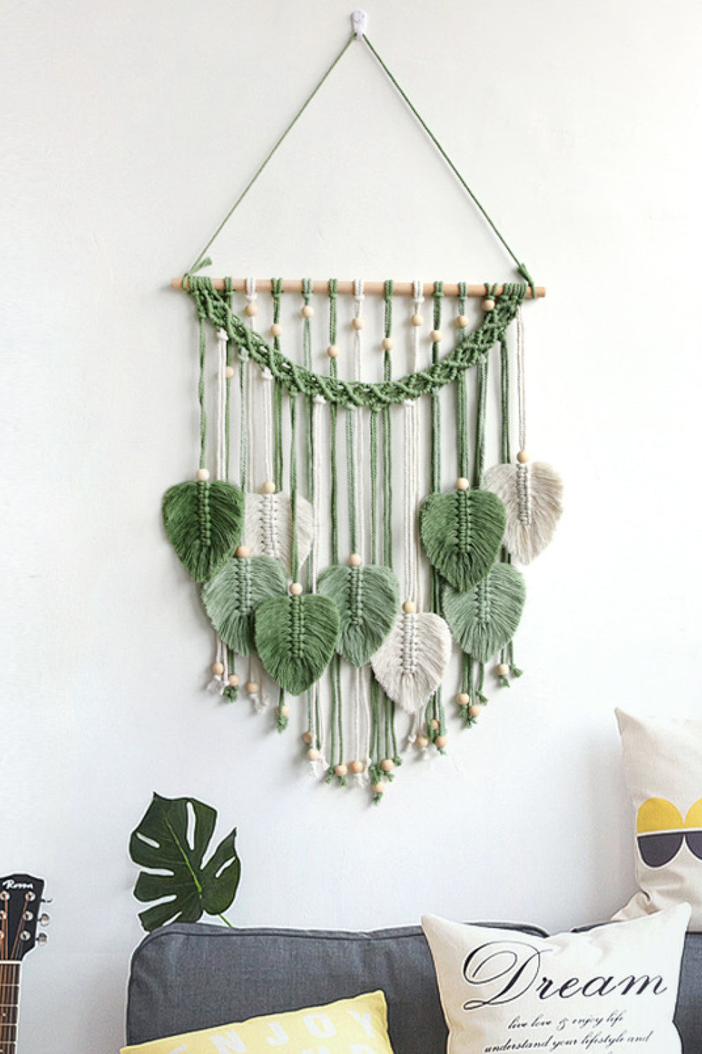 Macrame Leafs & Beads & Fringe Wall Hangings - T - 2 COLOR SCHEMES -