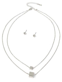 Thumbnail for Cube Pendant Double Layer Necklace Set -