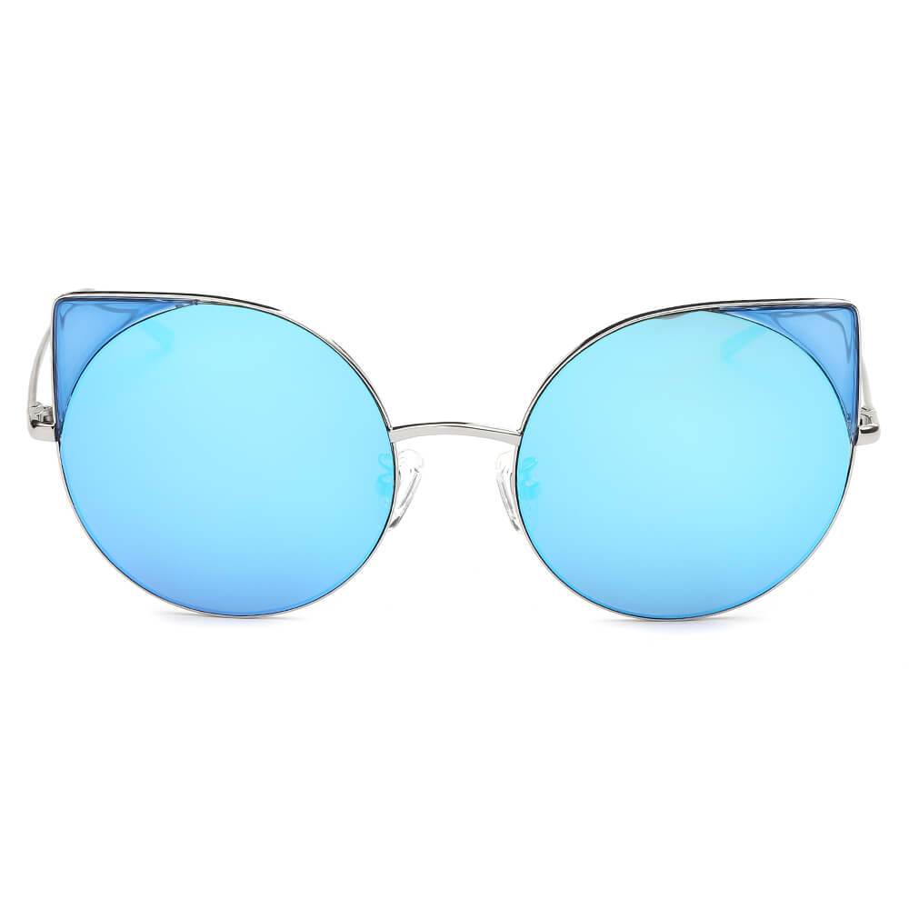 Dublin | CA03 - Women Mirrored Lens Round Cat Eye Sunglasses - 6 COLORS -