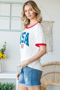 Thumbnail for Heimish Full Size USA Contrast Trim Short Sleeve T-Shirt - T - 1 COLOR -