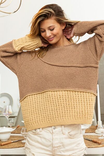 BiBi Texture Detail Contrast Drop Shoulder Sweater - T - 1 COLOR -