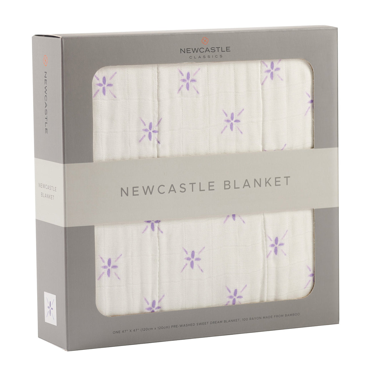 Lavender Flower and White Bamboo Muslin Newcastle Blanket -