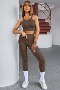 Thumbnail for Tank Cropped Active Top and Pants Set - 3 PCS. - T - 5 COLORS -