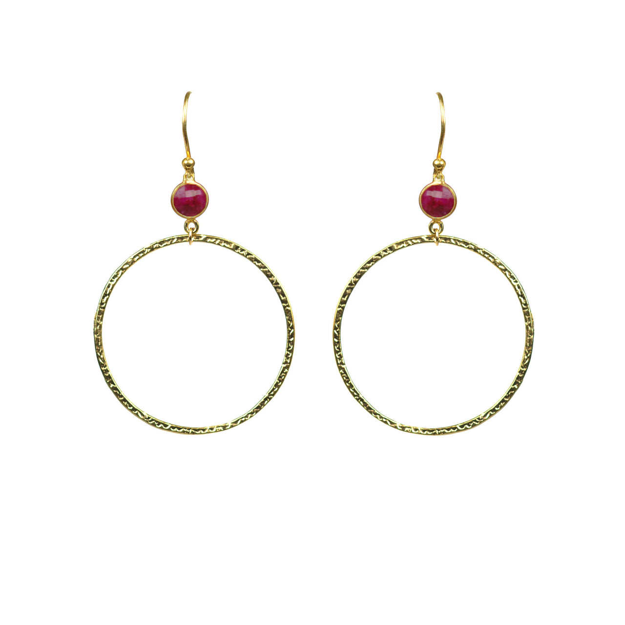 Gena Myint - Ruby Bezel Circle Earrings -