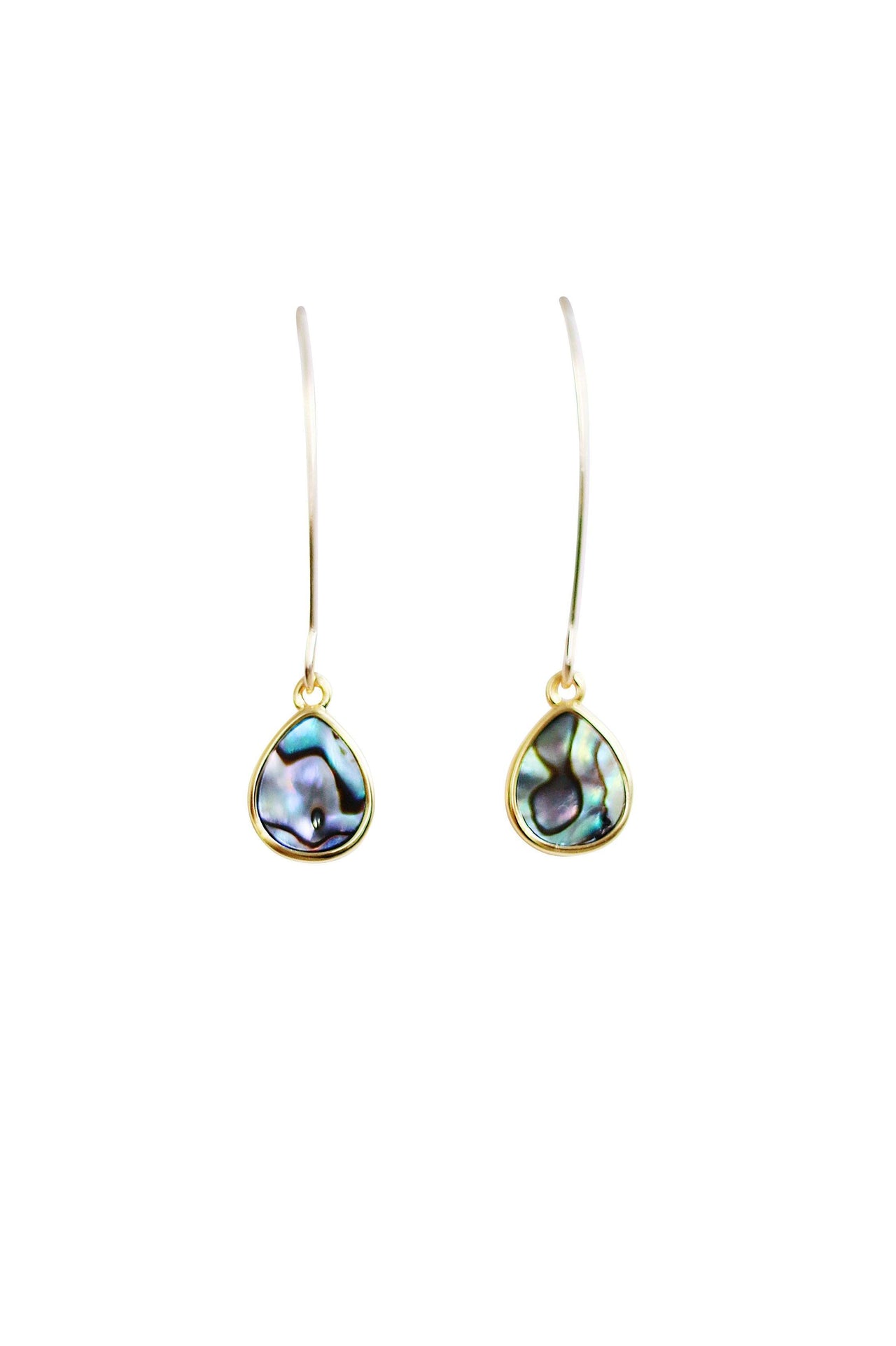 Christy Jean - Abalone Teardrop Marquise Earrings in Gold -