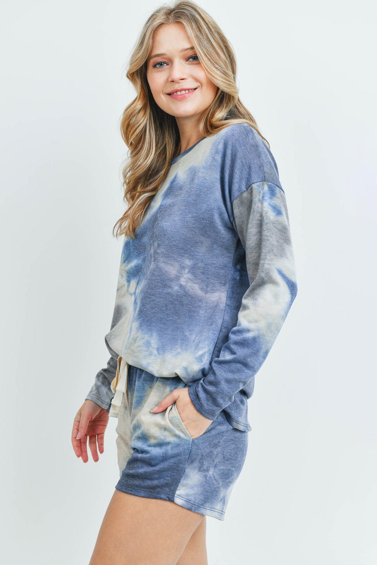 Riah Fashion - Tie Dye Top and Shorts Set With Self Tie - 2 PCS. - 6 COLORS -