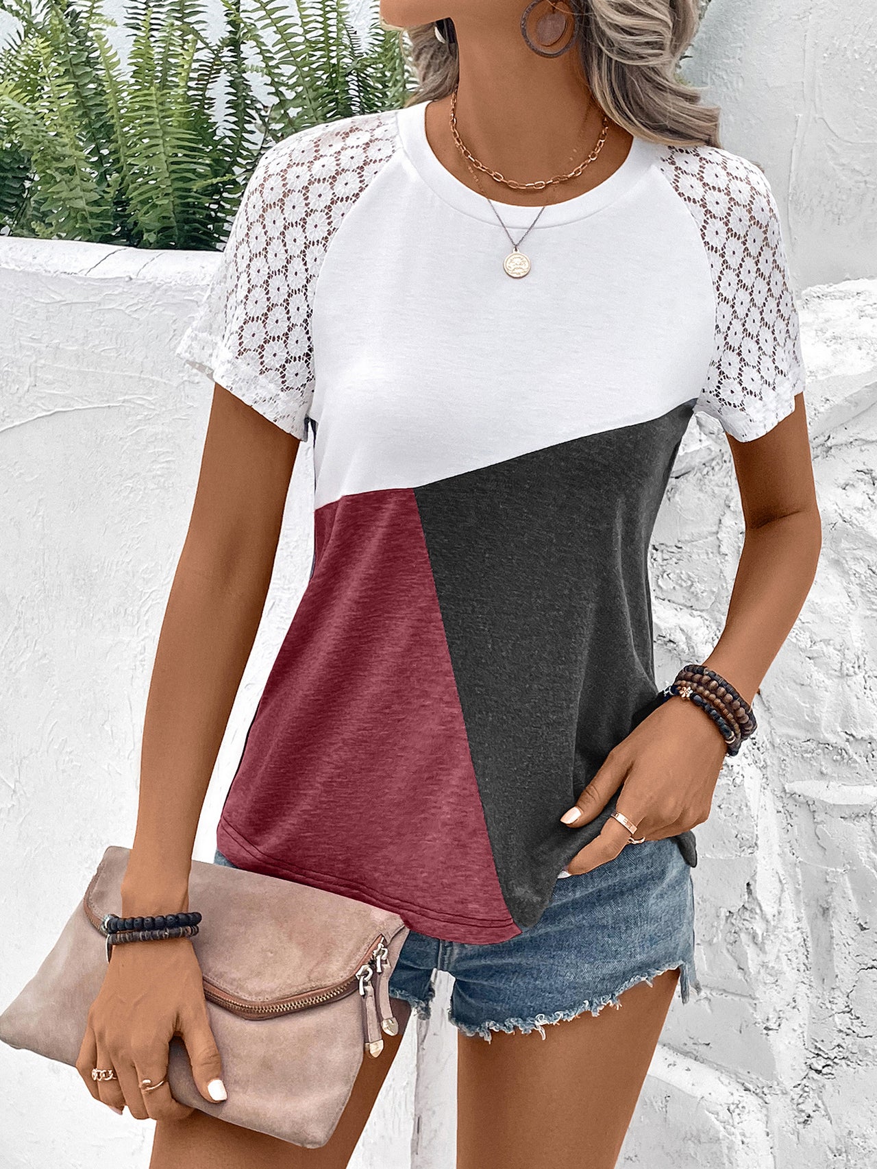 Color Block Raglan Sleeve Round Neck Tee - T - 4 COLORS -