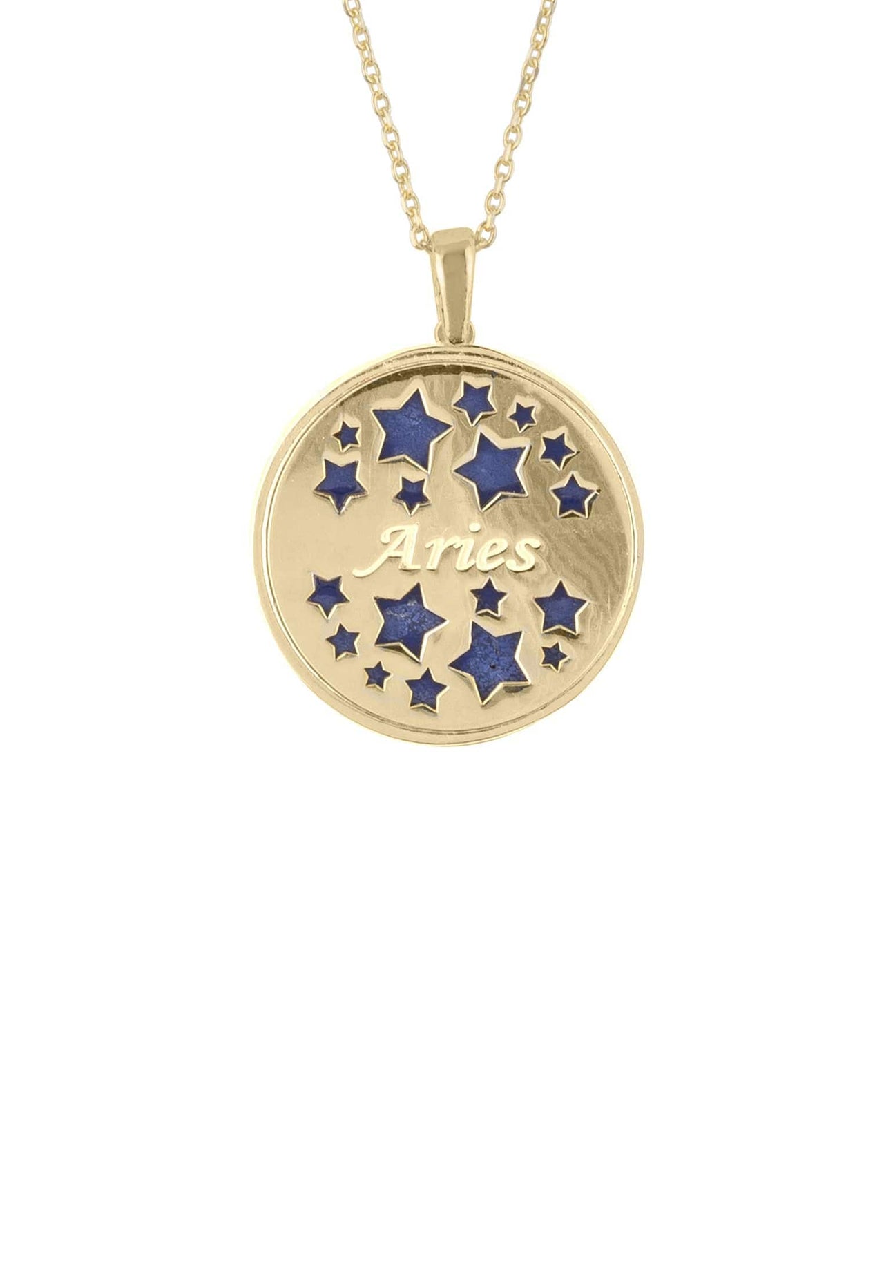 Zodiac Lapis Lazuli Gemstone Star Constellation Pendant Necklace Gold Aries -