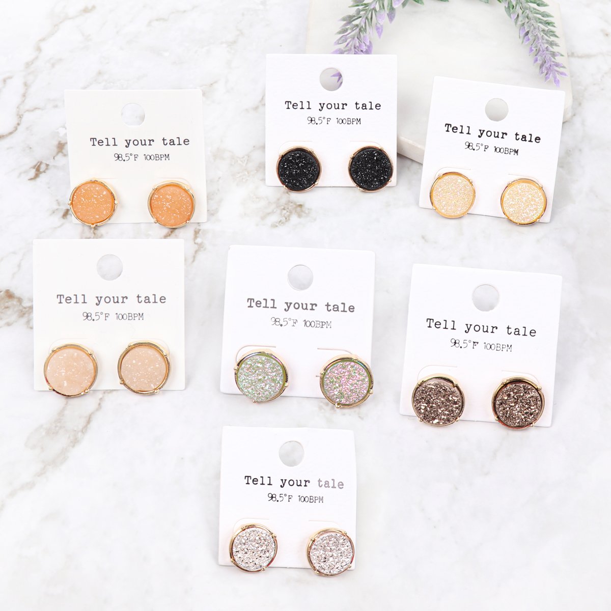 Druzy Round Post Earrings - 18 COLORS -