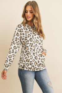 Thumbnail for Riah Fashion - Kangaroo Pocket Long Sleeve Leopard Top - 2 COLORS -