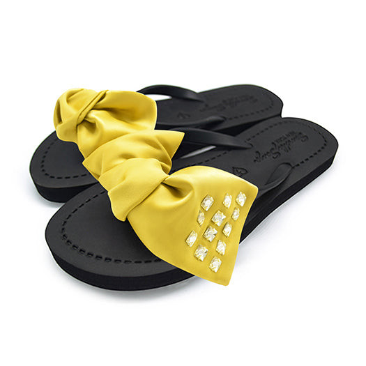 SAND BY SAYA N.Y. - Kent-Silk Satin Yellow Bow - Flat Flip Flops Sandals - 5 COLORS -