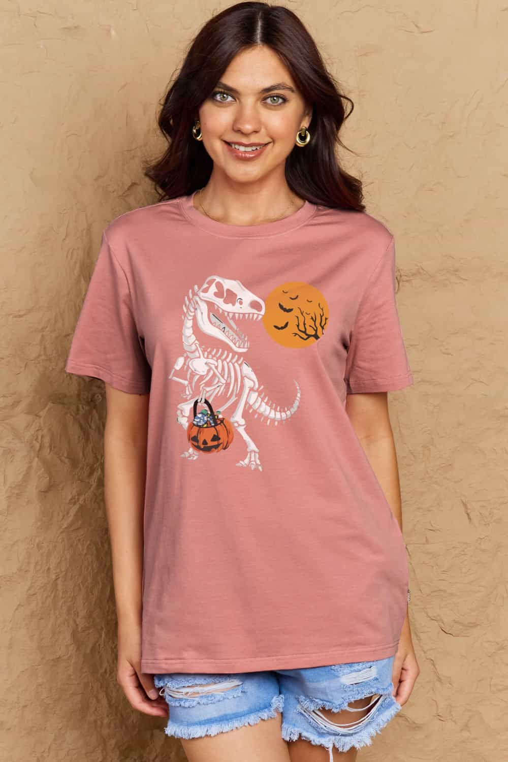 Simply Love Full Size Dinosaur Skeleton Graphic Cotton T-Shirt - T - 3 COLORS -