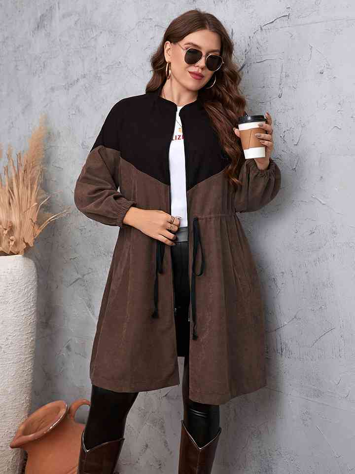 Two-Tone Dropped Shoulder Trench Coat - T - 1 COLOR -