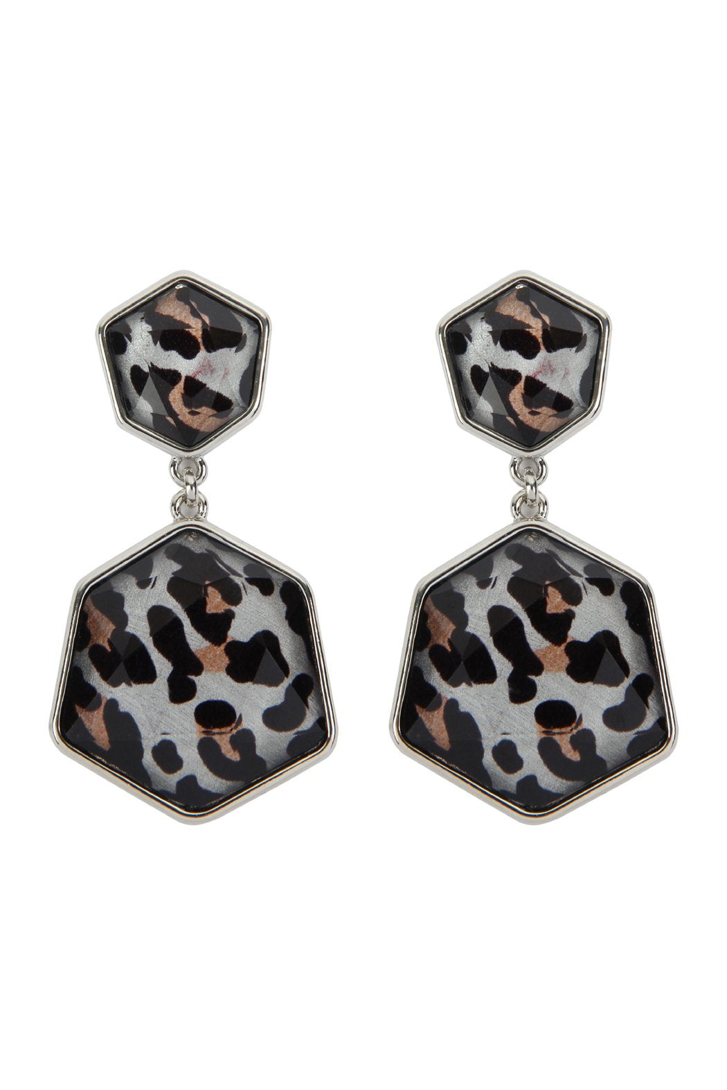 Glitter Gold Leopard Hexagon Post Dangle Earrings - 4 COLORS -