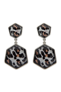 Thumbnail for Glitter Gold Leopard Hexagon Post Dangle Earrings - 4 COLORS -