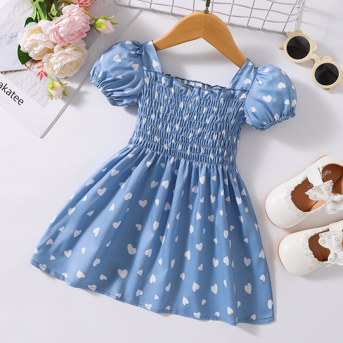 Printed Square Neck Smocked Dress - T - 5 SIZES - 5 COLORS -