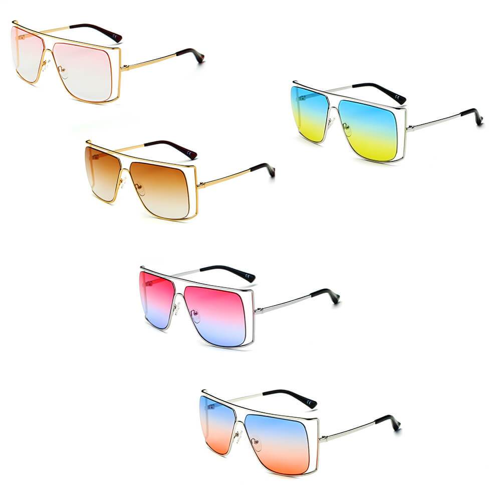 Hamel | CA01 - Women's Trendy Oversize Flat Top Metal Frame Sunglasses - 5 COLORS -