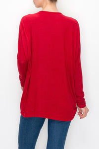 Thumbnail for Stylespect - Cutout Front Long Sleeve Top - Red - 1 COLOR -