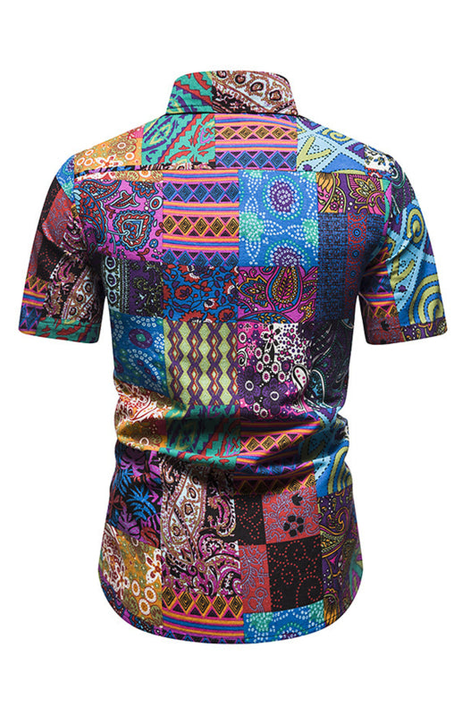 Men's Summer Fashion Printed Short Sleeve Shirts - K - BD -