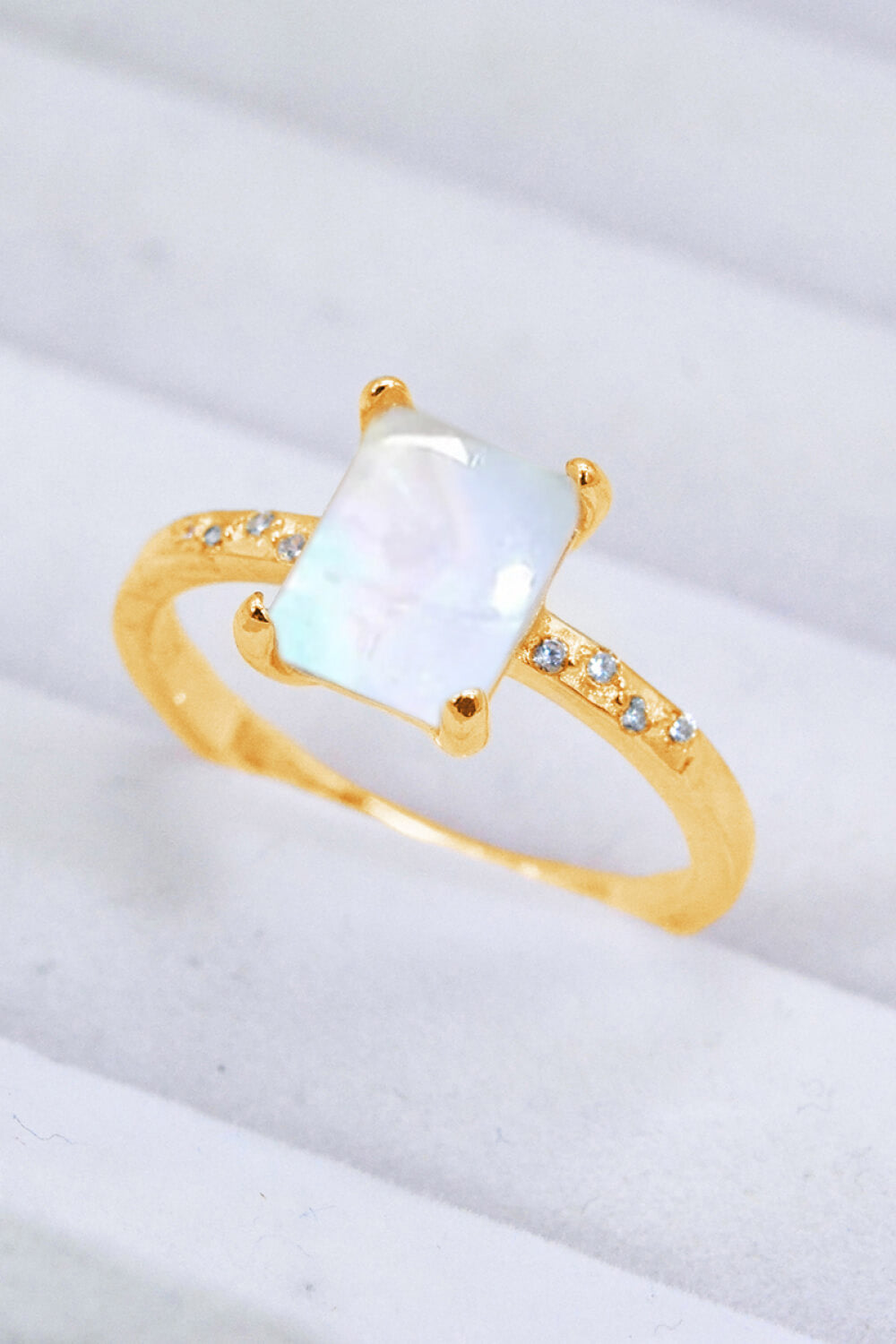 Square Moonstone Ring - T - SIZES 6 THRU 9 - 3 FINISHES -