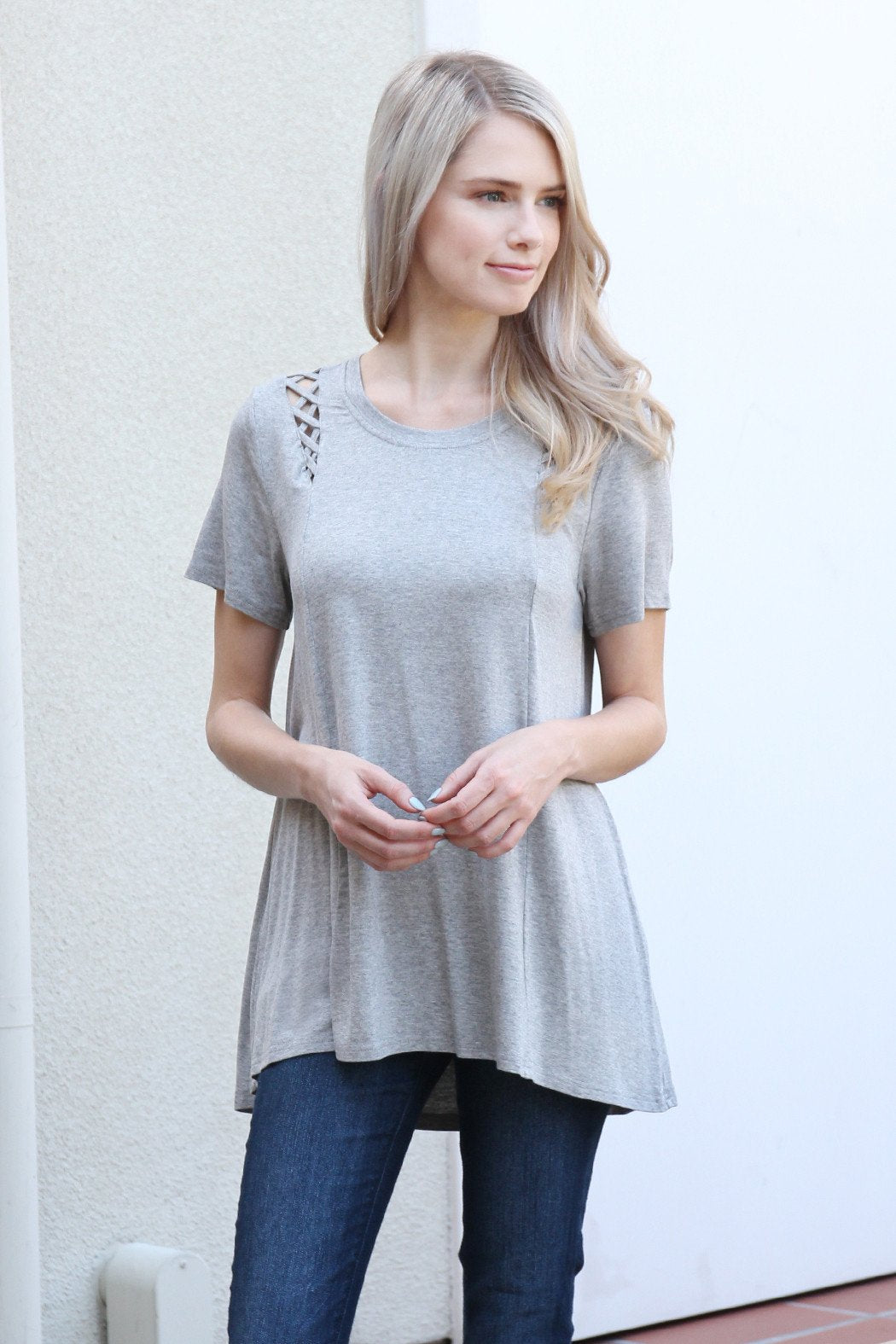 Riah Fashion - Short Sleeve Braid Detail Top - 4 COLORS -