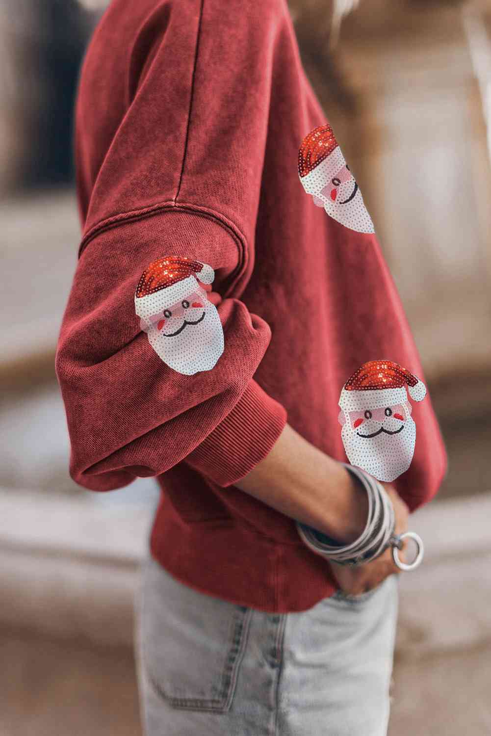 Sequin Santa Patch Round Neck Sweatshirt - T - 2 COLORS -