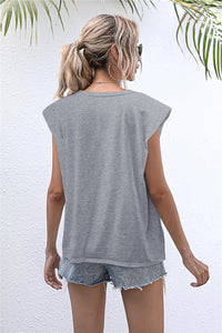 Thumbnail for Round Neck Cap Sleeve Tee - T - 6 COLORS -