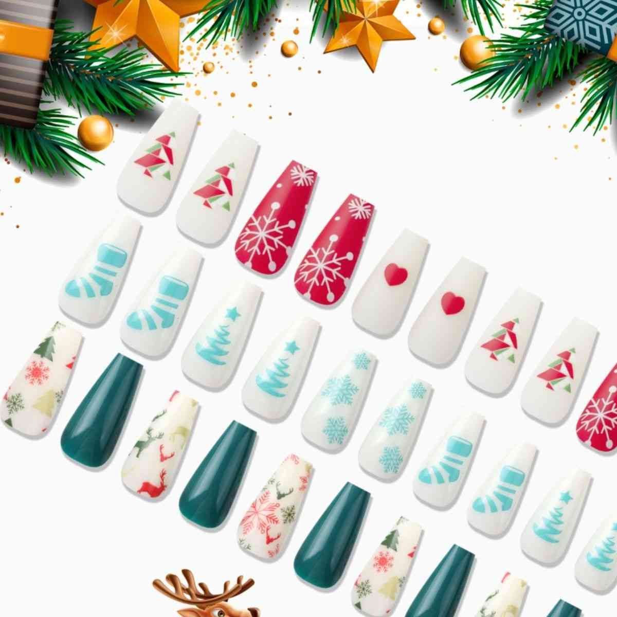 72-Piece Christmas Theme ABS Press-On Nails - 72 PCS. - T -