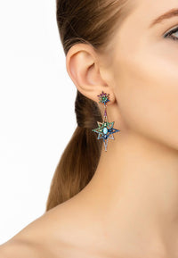 Thumbnail for LATELITA - Northern Star Burst Multi Coloured Gemstone Earrings Rosegold -