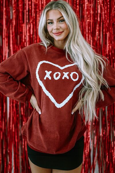 Heart Letter Graphic Round Neck Sweatshirt - T - 1 COLOR -