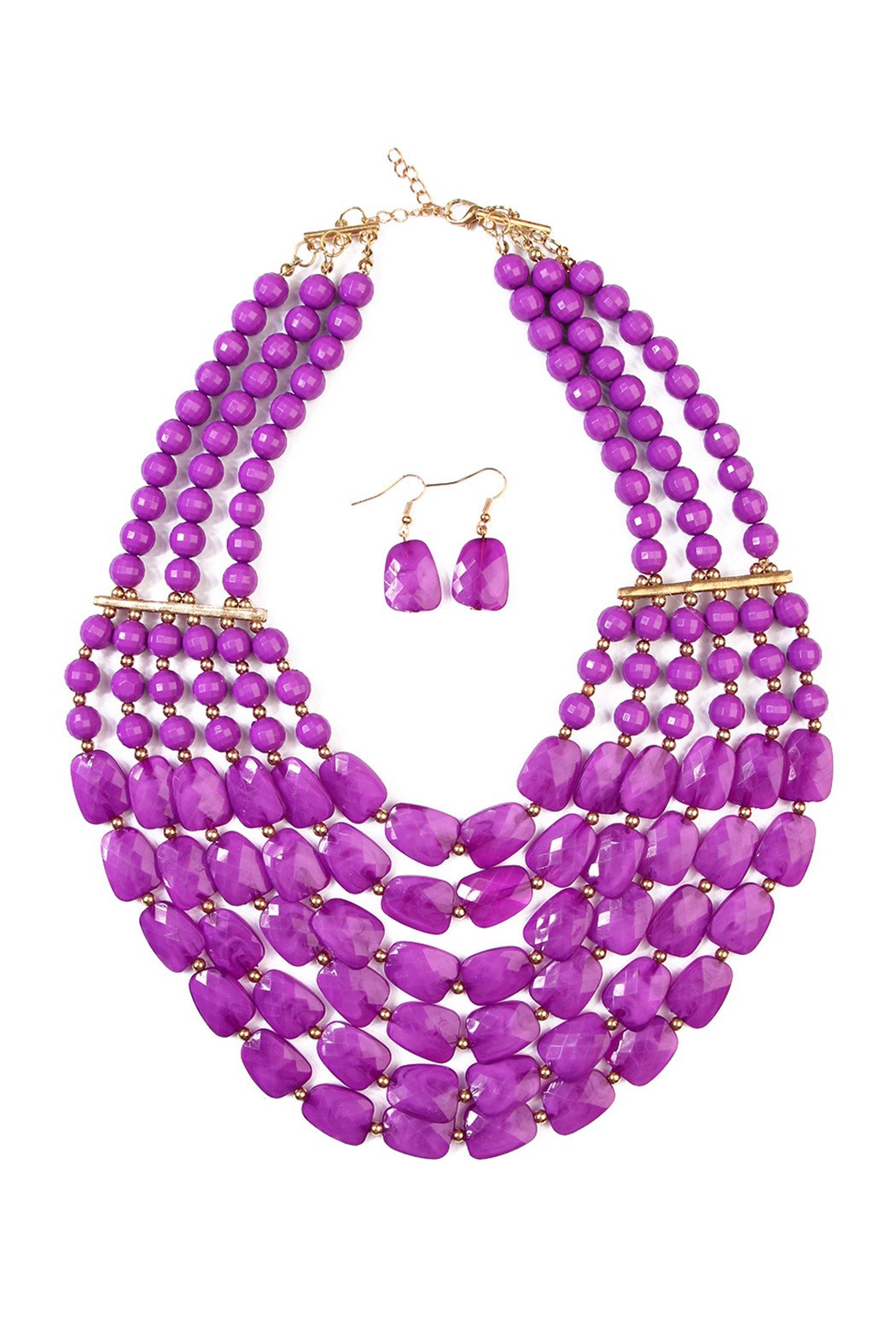 Riah Fashion - Beaded Statement Necklace & Matching Earring Set - 9 COLORS -