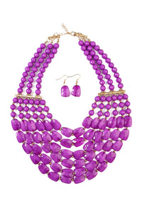 Thumbnail for Riah Fashion - Beaded Statement Necklace & Matching Earring Set - 9 COLORS -