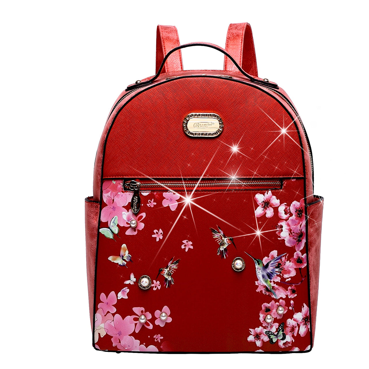 BRANGIO ITALY - Hummingbird Bloom Crystal Laced Scratch & Stain Resistant Backpack - 7 COLORS -