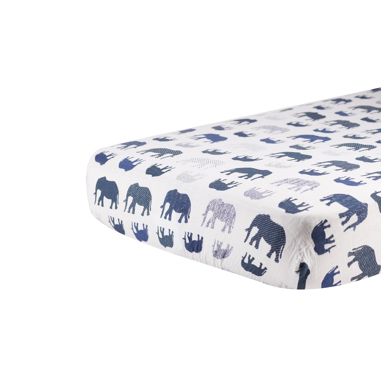 Newcastle - Blue Elephant Cotton Muslin Crib Sheet -