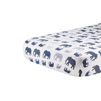 Thumbnail for Newcastle - Blue Elephant Cotton Muslin Crib Sheet -