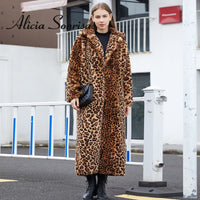 Thumbnail for Sharon Tatem - Faux Fur - Leopard Print - Rabbit Tailored Collar - Warm Thick X-Long Coat Long Sleeve Jacket -