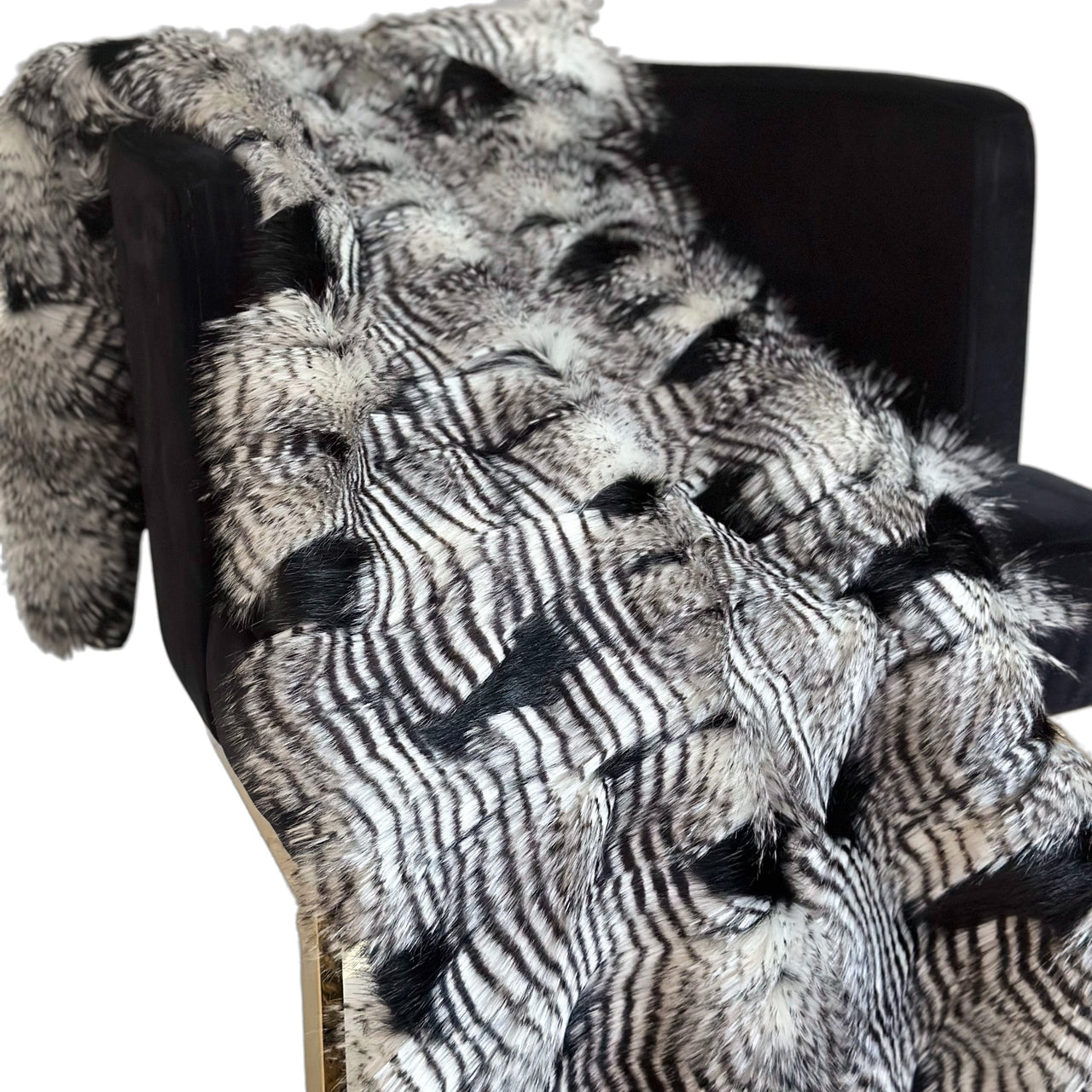 Plutus Black and White Feather Faux Fur Luxury Throw Blanket - 14 SIZES -