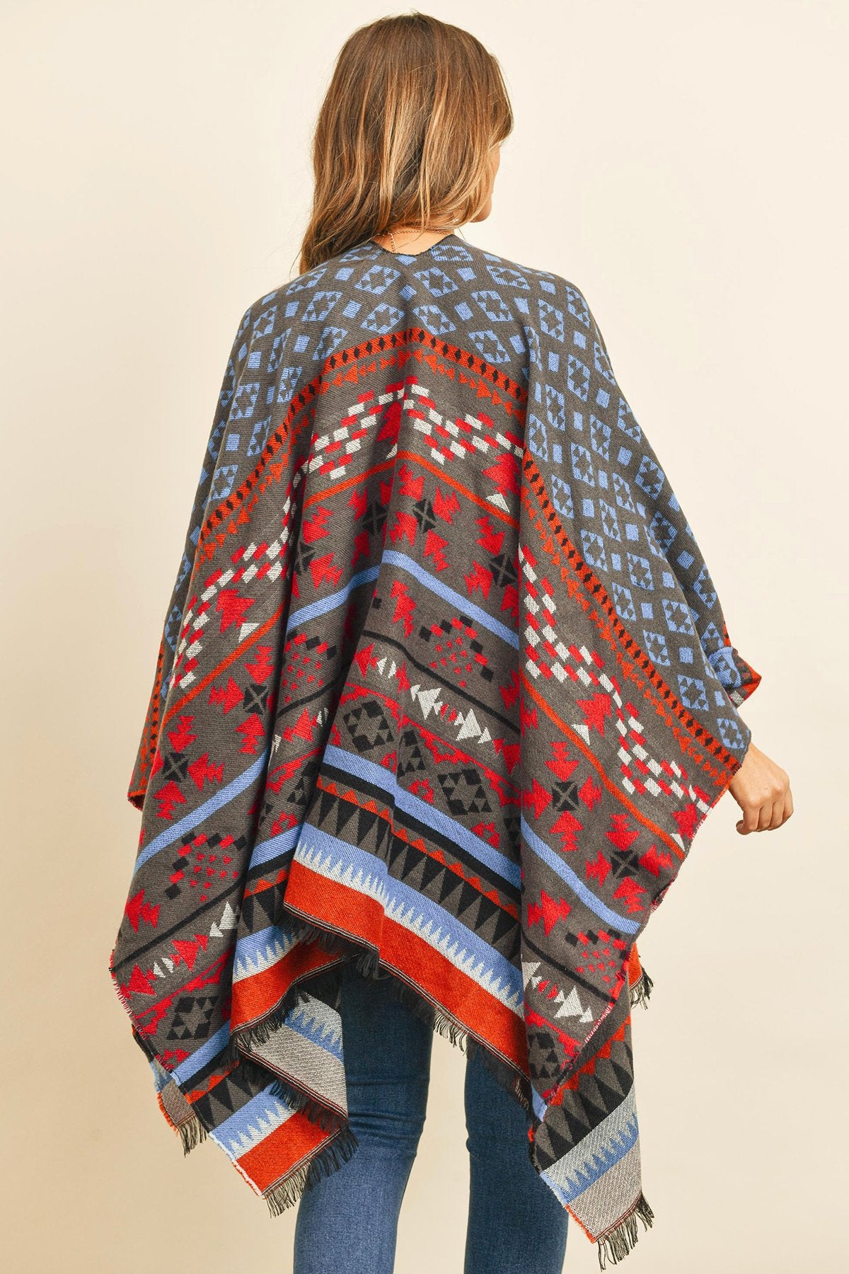 Riah Fashion - Native American Pattern Open Front Kimono - 1 COLOR -