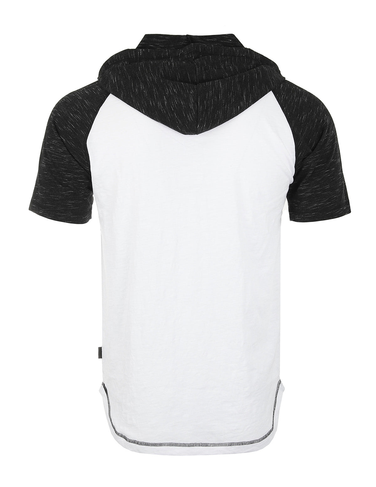 Men's Short Sleeve Raglan Henley Hoodie Round Bottom Semi Longline T-Shirt - 1 COLOR -