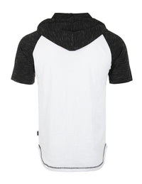 Thumbnail for Men's Short Sleeve Raglan Henley Hoodie Round Bottom Semi Longline T-Shirt - 1 COLOR -