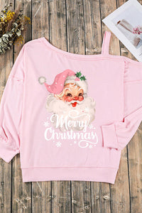 Thumbnail for MERRY CHRISTMAS Graphic Asymmetrical Neck Top - T - 1 COLOR -