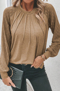 Thumbnail for Heathered Round Neck Long Sleeve T-Shirt - T - 2 COLORS -