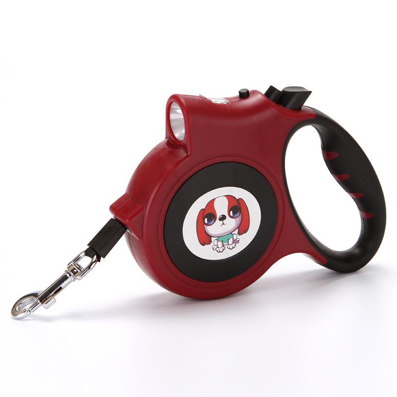 Savoy - LED Lighted Retractable Nylon Dog Leash - Red - 1 COLOR -