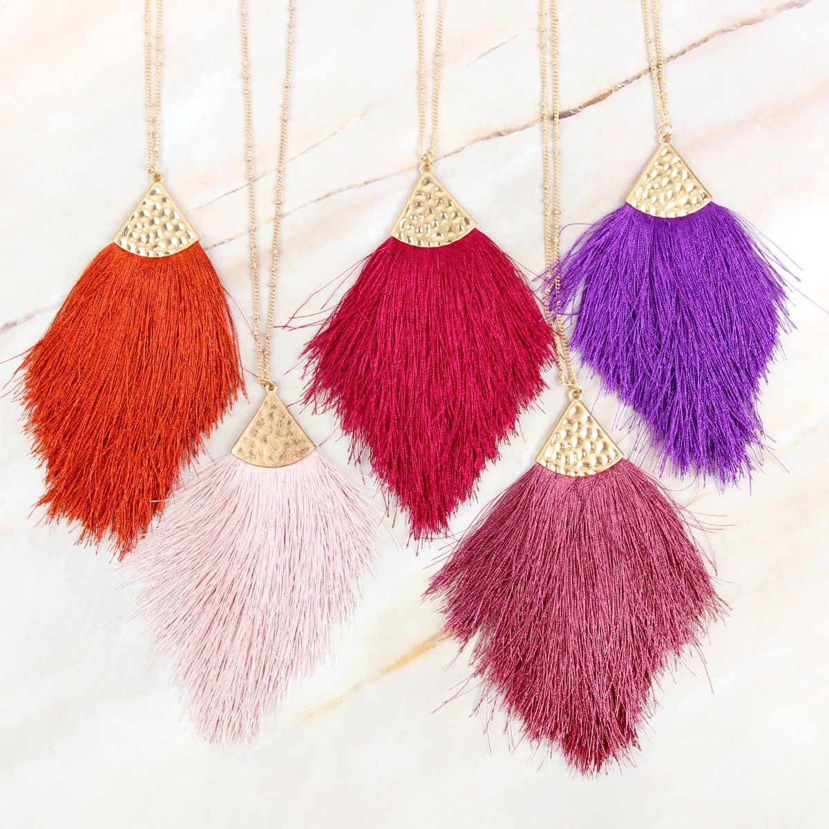 Riah Fashion - Tassel Pendant Dainty Necklace - 34 COLORS -