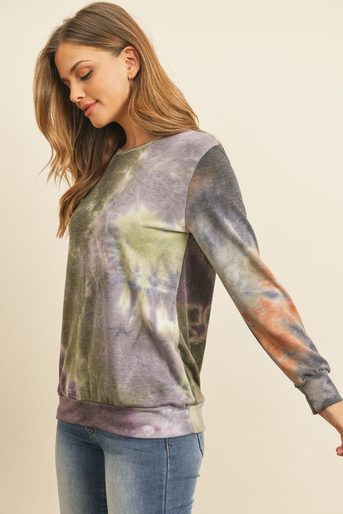 Riah Fashion - Round Neck Tie Dye Print Pullover - 2 COLORS -